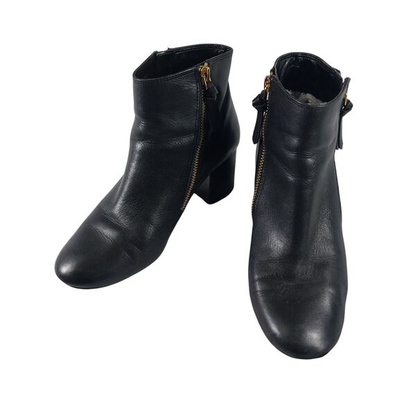 COLE HAAN! BLACK GENUINE LEATHER CHUNKY HEEL, DOUBLE ZIPPER ANKLE BOOTS! SZ 6.5B - Picture 3 of 11